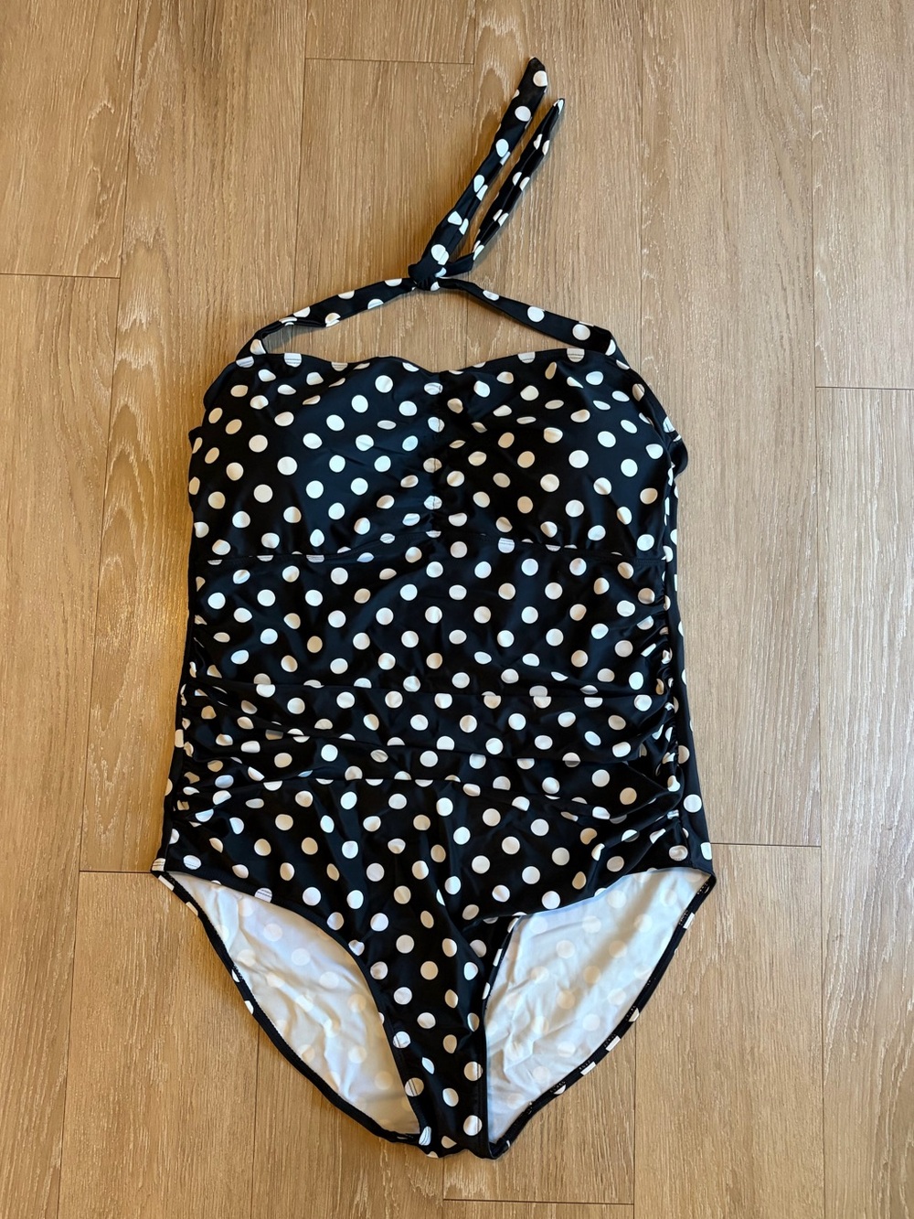 Classic Black & White Polka Dot Kids One-Piece Swimsuit w/ Ruching Details